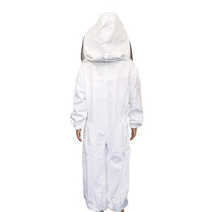 Luwint Kids Full Body Ventilated Beekeeping Suits - Cotton Bee Beekeeper Suit with Self Supporting Fencing Veil Hood for Children (White/4.9ft Height)