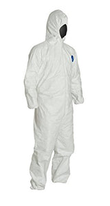DuPont Tyvek Disposable Protective Coverall with Respirator-Fit Hood and Elastic Cuff, White, X-Large (Pack of 6)