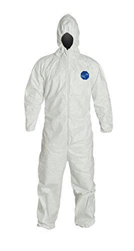 DuPont Tyvek Disposable Protective Coverall with Respirator-Fit Hood and Elastic Cuff, White, X-Large (Pack of 6)
