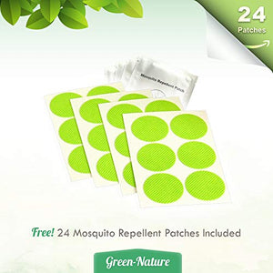 Green-Nature Mosquito Repellent Bracelet, 100% Natural Deet-Free (10 Pack w/ 24 Patches)
