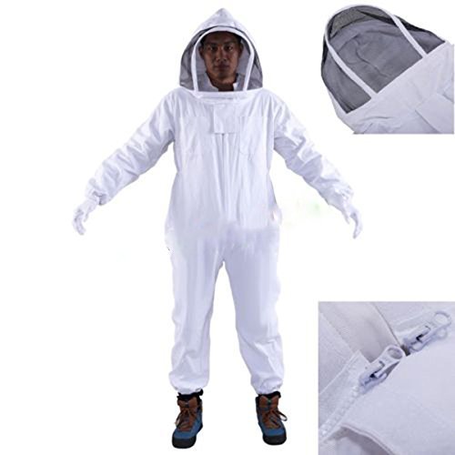 OULII Full Body Beekeeping Suit with Veil Hood Size XXL (White)