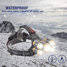 Load image into Gallery viewer, NEWEST Headlamp 12000 Lumen CREE LED Work Headlight with 18650 Rechargeable Batteries, 4 Modes IPX4 Waterproof Zoomable Head Lamp Best Head Lights for Camping Cycling Hiking Hunting
