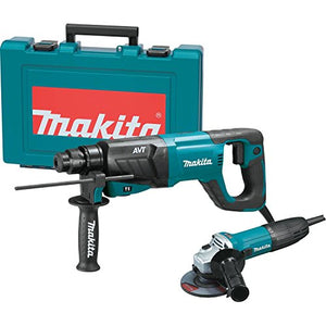 Makita HR2641X1 SDS-PLUS 3-Mode Variable Speed AVT Rotary Hammer with Case and 4-1/2" Angle Grinder, 1"