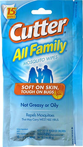 Cutter All Family 15 Count Insect Repellent Mosquito Wipes 7.15% DEET (3 Pack)
