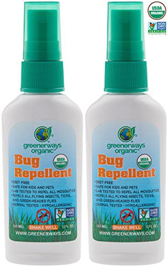 GREENERWAYS ORGANIC Mosquito Insect Repellent Travel Size, DEET-FREE (2 Pack - 2 Oz Bug Spray)
