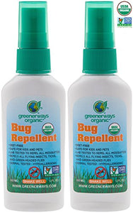 GREENERWAYS ORGANIC Mosquito Insect Repellent Travel Size, DEET-FREE (2 Pack - 2 Oz Bug Spray)