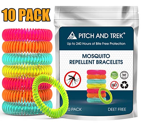 Pitch and Trek Mosquito Repellent Bracelet, Citronella All Natural DEET-Free (10 Pack)