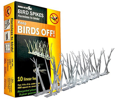 Bird-X SP-10-NR Plastic Narrow Bird Spikes, 10 Ft Kit w/ Adhesive Glue (2 Pack)