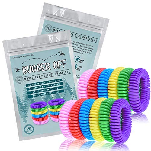 Bugger Off Mosquito Repellent Bracelet, 100% All Natural Non-Toxic Oils (12 Pack)