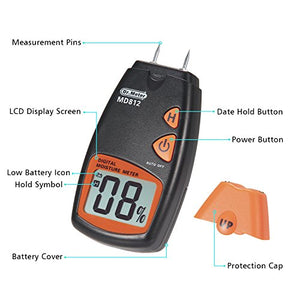 Dr.meter Digital Portable Wood Water Moisture Tester, Digital LCD Display with 2 Spare Sensor Pins and one 9V Battery