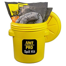 Load image into Gallery viewer, 20 Gallon Universal Spill Kit, Pro Grade, 50 PC: Overpack Drum, 35 Heavy Duty Pads 15&quot; x 19&quot;, 3 Socks 3&quot; x 12&#39;, 2 Pillows 18&quot; x 18&quot;, Chemical Gloves, Hazmat Bags, Goggles, Guide Book, Wall Sign