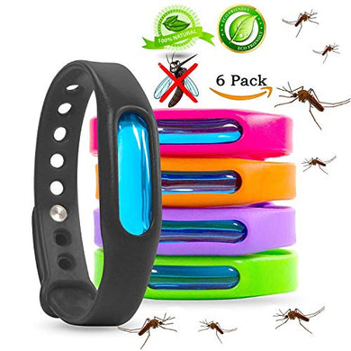 Mosquito Repellent Bracelets, 100% All Natural Plant-Based Oil, DEET Free, Non-Toxic (Pack of 6)