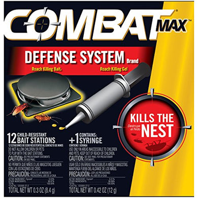 Combat Max Defense System Brand, Small Roach Killing Bait Stations Plus Gel Bait Tube (12 Stations, 1 Tube)
