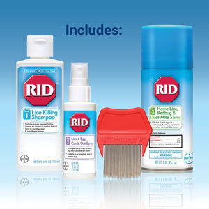 RID Lice Treatment Complete Kit, Includes 4 Fluid Ounces RID Lice Killing Shampoo, 2 Fluid Ounces Lice and Egg Comb-Out Spray, Lice Comb, and 3 Ounces RID Home Lice, Bedbug & Dust Mite Home Spray